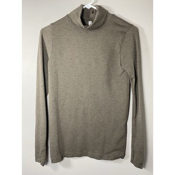 Athleta Turtleneck Women's XSMALL Brown Ribbed Long Sleeve Base Layer Thumbcuffs - Picture 1 of 8